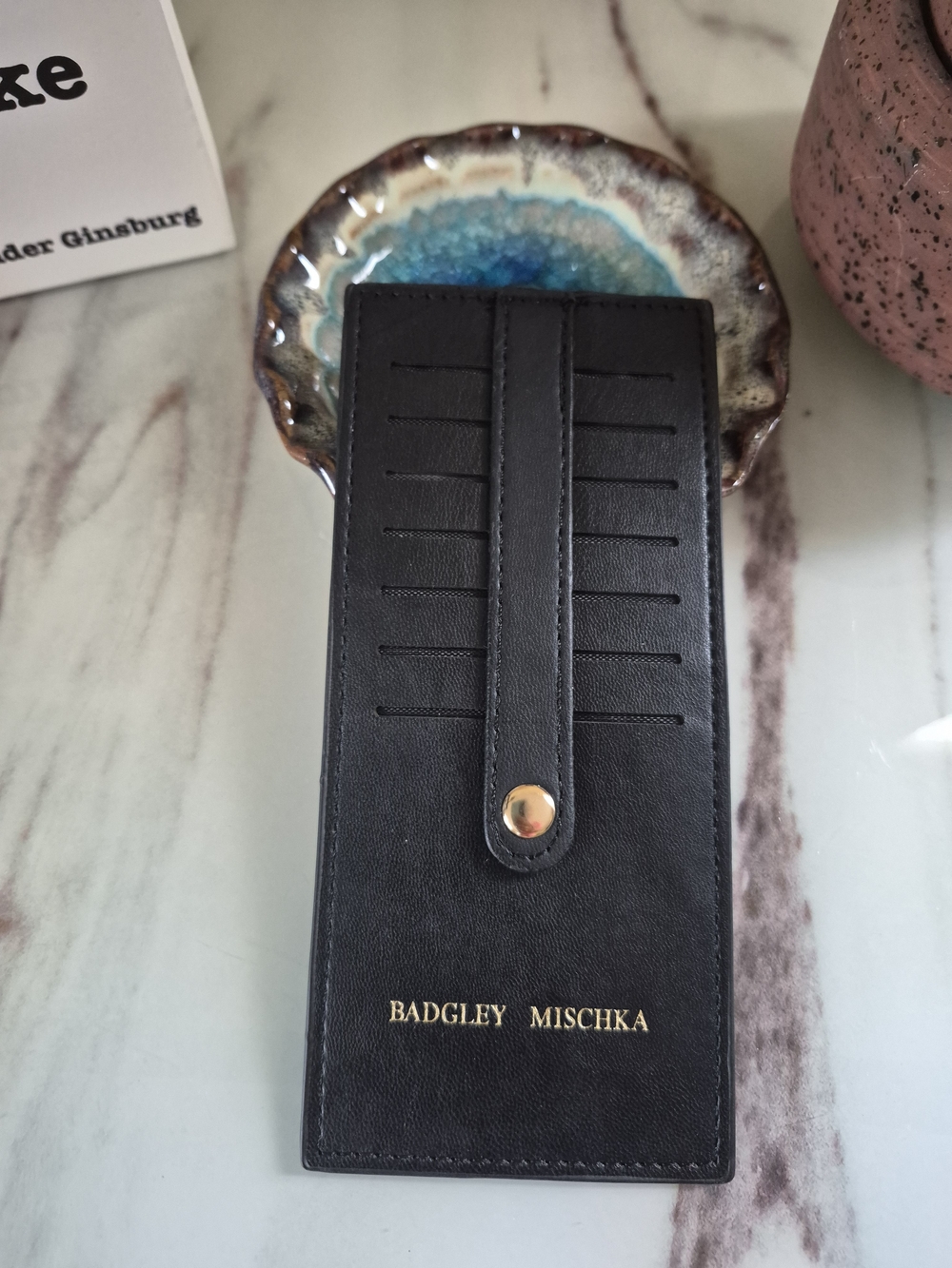 Badgley Mischka Black Leather Slim Card Holder